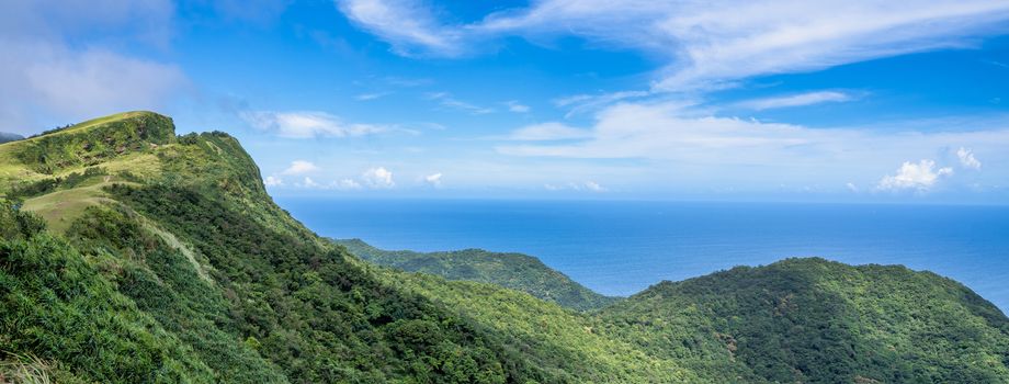 Beautiful grassland, prairie in Taoyuan Valley, Caoling Mountain Trail passes over the peak of Mt. Wankengtou in Taiwan.