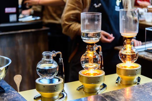 Bangkok, Thailand - 16 September, 2020: Barista making a coffee nitro menu of NANA Hunter Coffee Roasters