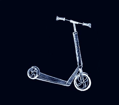 Scooter sketch isolated on bdark background. Eco alternative transport concept. Han-drawn illustration. 