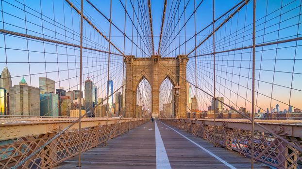 Brooklyn Bridge in New York City, USA at sunrise