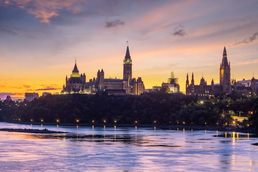 Parliament Hill in Ottawa, Ontario, Canada at Sunset 