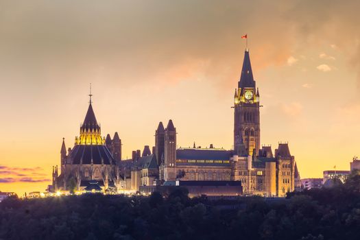 Parliament Hill in Ottawa, Ontario, Canada at Sunset 