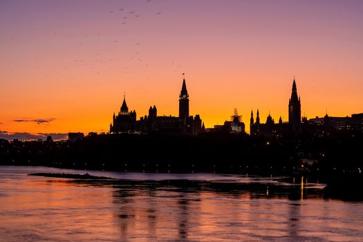 Parliament Hill in Ottawa, Ontario, Canada at Sunset 