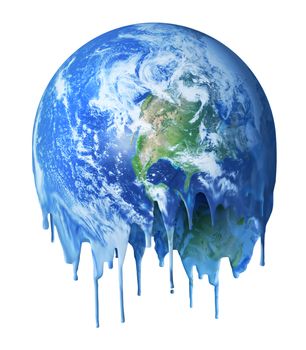 Melting hot and dripping unhabitable planet Earth, global warming climate change concept