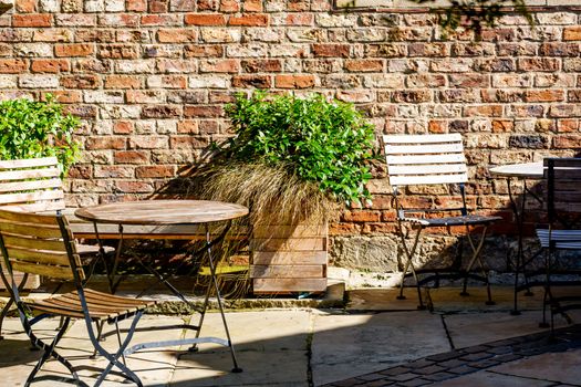 Garden in York UK with flowers and bistro set