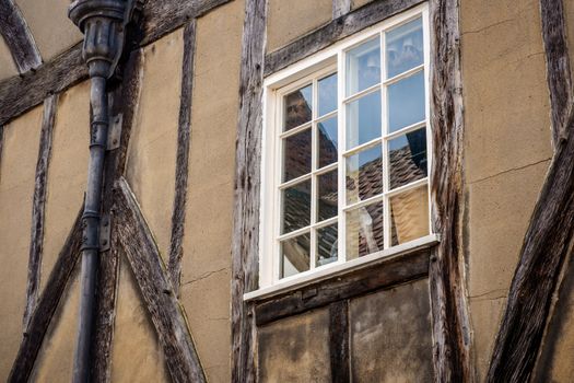 wall of ancient timber framed building in York