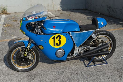 TERNI,ITALY SEPTEMBER 18 2020:detail of a vintage Kawasaky 500 motorcycle