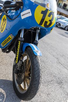 TERNI,ITALY SEPTEMBER 18 2020:detail of a vintage Kawasaky 500 motorcycle