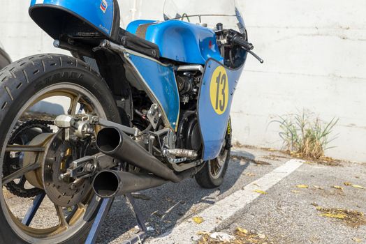 TERNI,ITALY SEPTEMBER 18 2020:detail of a vintage Kawasaky 500 motorcycle