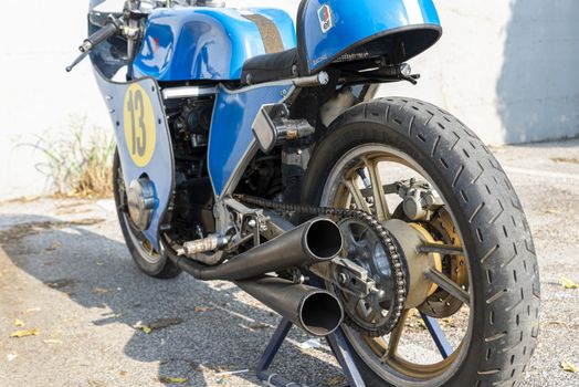 TERNI,ITALY SEPTEMBER 18 2020:detail of a vintage Kawasaky 500 motorcycle