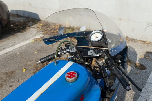 TERNI,ITALY SEPTEMBER 18 2020:detail of a vintage Kawasaky 500 motorcycle
