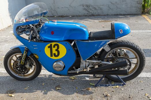 TERNI,ITALY SEPTEMBER 18 2020:detail of a vintage Kawasaky 500 motorcycle