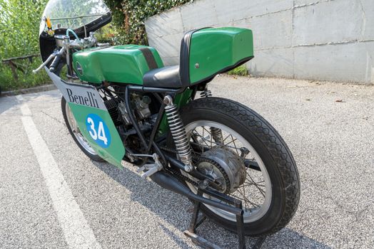 TERNI,ITALY SEPTEMBER 18 2020:detail of a vintage benelli 250 motorcycle