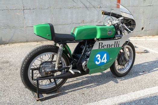TERNI,ITALY SEPTEMBER 18 2020:detail of a vintage benelli 250 motorcycle