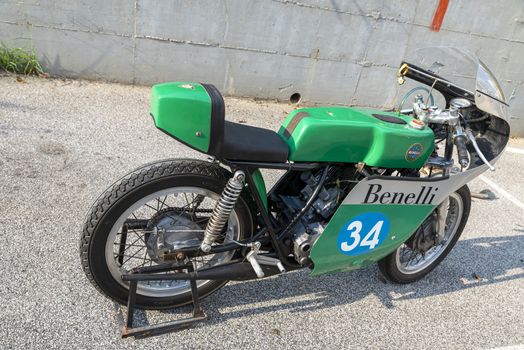 TERNI,ITALY SEPTEMBER 18 2020:detail of a vintage benelli 250 motorcycle
