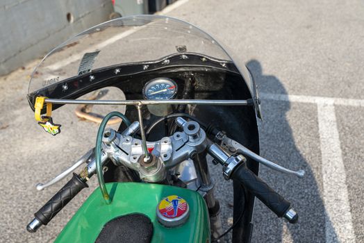 TERNI,ITALY SEPTEMBER 18 2020:detail of a vintage benelli 250 motorcycle