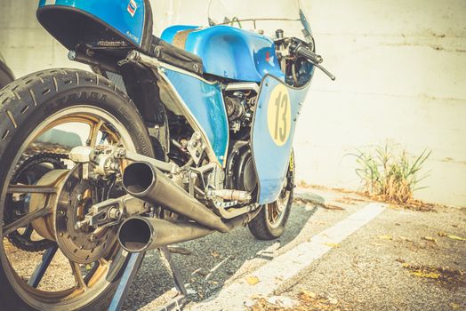 TERNI,ITALY SEPTEMBER 18 2020:detail of a vintage Kawasaky 500 motorcycle