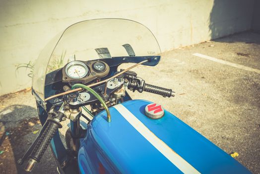 TERNI,ITALY SEPTEMBER 18 2020:detail of a vintage Kawasaky 500 motorcycle