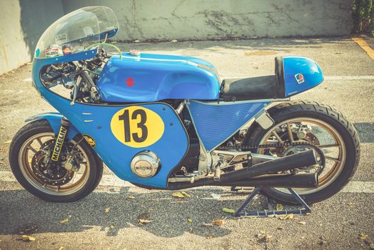 TERNI,ITALY SEPTEMBER 18 2020:detail of a vintage Kawasaky 500 motorcycle