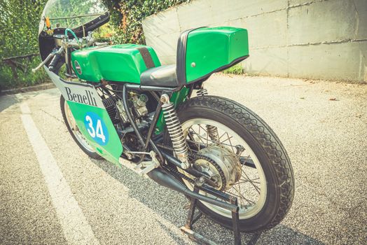TERNI,ITALY SEPTEMBER 18 2020:detail of a vintage benelli 250 motorcycle