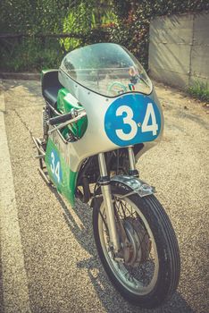 TERNI,ITALY SEPTEMBER 18 2020:detail of a vintage benelli 250 motorcycle