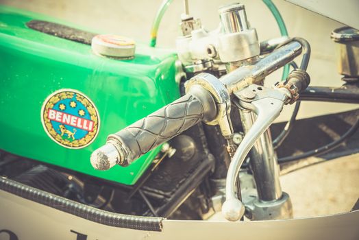 TERNI,ITALY SEPTEMBER 18 2020:detail of a vintage benelli 250 motorcycle