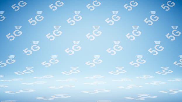Empty Blank Blue and White 5G Pattern Studio Background 3D Render Illustration