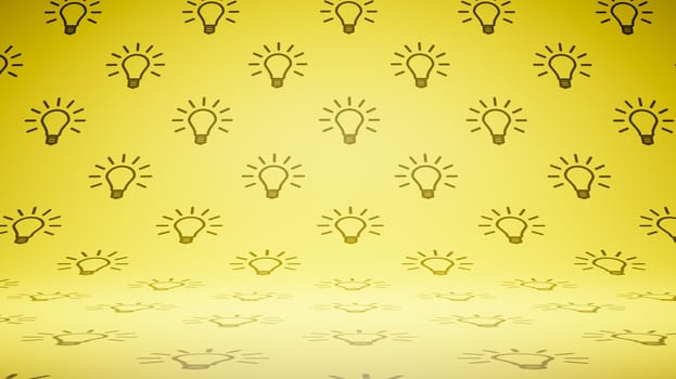 Empty Blank Yellow Light Bulb Symbol Pattern Studio Background 3D Render Illustration