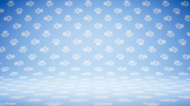 Empty Blank Blue and White Pet Footprint Symbol Pattern Studio Background 3D Render Illustration