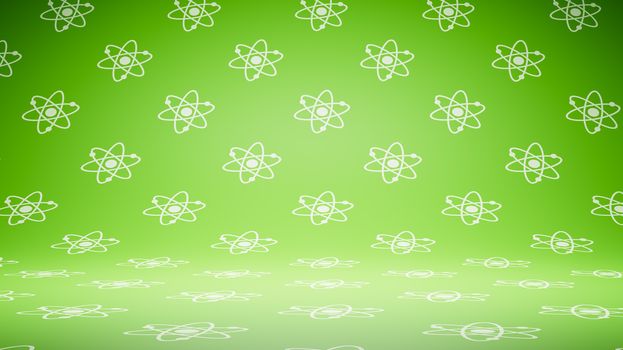Empty Blank Green and White Atom Symbol Pattern Studio Background 3D Render Illustration