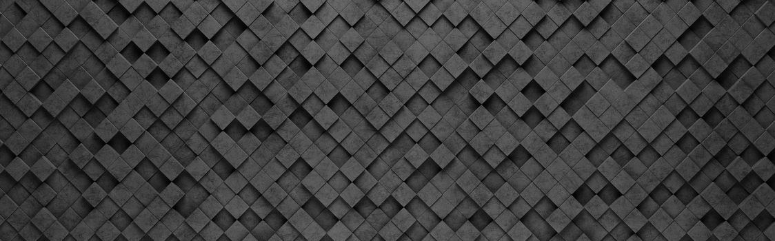 Wall of Small Black Squares Tiles Arranged in Random Height 3D Pattern Background Illustration