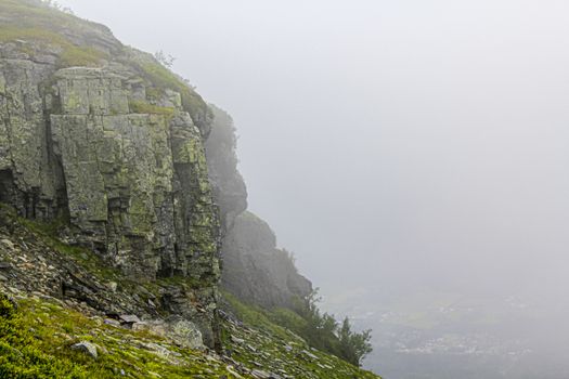 Rocks and cliffs on Veslehødn Veslehorn mountain in Hemsedal, Norway.