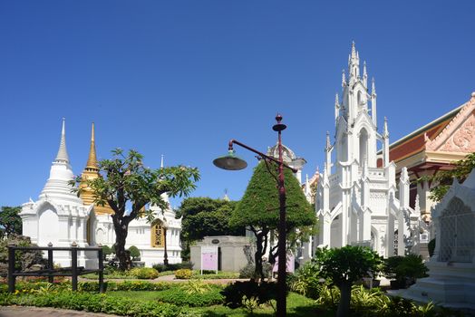 Royal Cemetery at Wat Ratchabophit On the west end of the temple grounds is the Royal Cemetery, with numerous monuments to major and minor members of the Thai Royal Family, Bangkok, Thailand