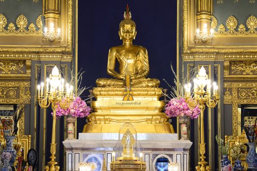 Phra Buddha Angkhiros, the principal Buddha figure in the main chapel of Wat Ratchabophit Sathit Maha Simaram Temple, Bangkok, Thailand