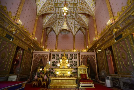 BANGKOK, THAILAND -JANUARY 30, 2020: phra Buddha pradipavarodaya and Phra Buddha Angkhiros Noi The principle Buddha scuplture in the ordination hall at Wat Ratchabophit