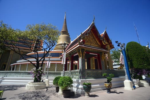 Beautiful Thai Temple  Wat Ratchabophit or formally Wat Ratchabophit Sathit Maha Simaram Ratcha Wora Maha Wihan, The temple was built during the reign of King Chulalongkorn (Rama V), Bangkok, Thailand