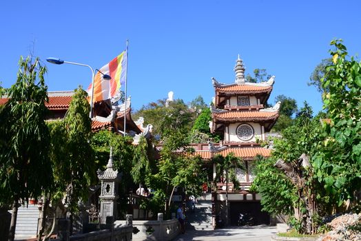 NHA TRANG, VIETNAM – 28 FEBRUARY 2020 : Long Son Pagoda, also known as Chua Long Son, is situated on the foothill of Trai Thuy Mountain in the city of Nha Trang.