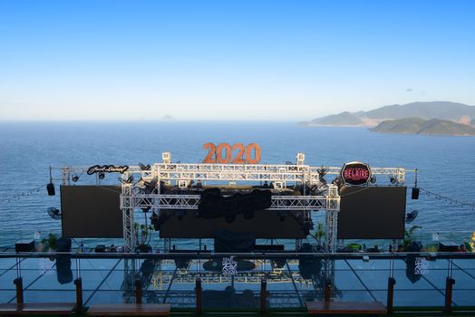 NHA TRANG, VIETNAM – 28 FEBRUARY 2020 : Skylight is the first Rooftop Beach Club in Vietnam Located on Pool Deck on the 43rd floor, Skylight’s glass Skywalk