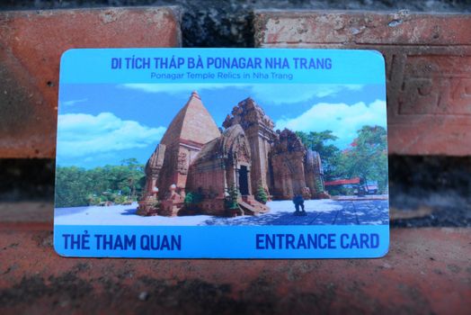 NHA TRANG, VIETNAM – 28 FEBRUARY 2020 : entrance card Ponagar temple relics in nha trang