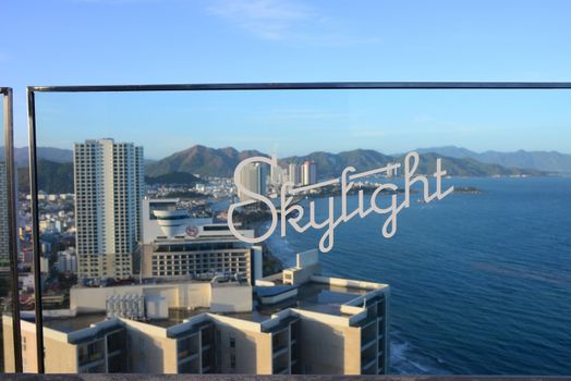 NHA TRANG, VIETNAM – 28 FEBRUARY 2020 : Skylight is the first Rooftop Beach Club in Vietnam Located on Pool Deck on the 43rd floor, Skylight’s glass Skywalk