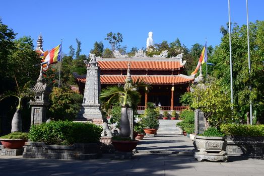 NHA TRANG, VIETNAM – 28 FEBRUARY 2020 : Long Son Pagoda, also known as Chua Long Son, is situated on the foothill of Trai Thuy Mountain in the city of Nha Trang.