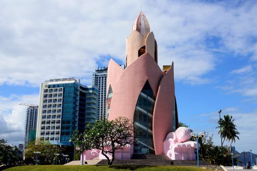 NHA TRANG, VIETNAM – 29 FEBRUARY 2020 : Tram Huong Tower, which is located in the center of the city,is considered as the symbol of Nha Trang city