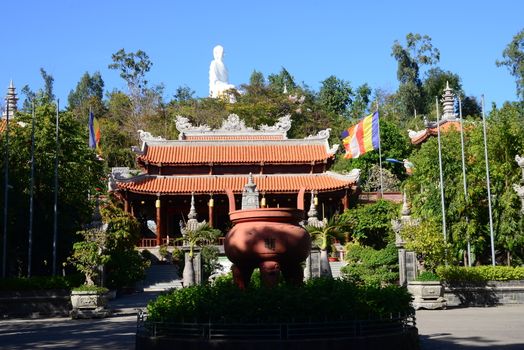 NHA TRANG, VIETNAM – 28 FEBRUARY 2020 : Long Son Pagoda, also known as Chua Long Son, is situated on the foothill of Trai Thuy Mountain in the city of Nha Trang.