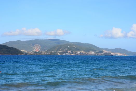 NHA TRANG, VIETNAM – 29 FEBRUARY 2020 : nha trang beach behind is an Vinpearl Land