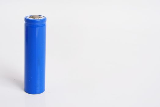 Blue 18650 Rechargeable Li-ion Battery on white background