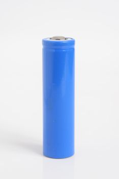 Blue 18650 Rechargeable Li-ion Battery on white background