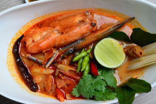 River prawn spicy soup, (in Thai: Tom Yum goong or Tom Yum kung) is probably the most famous of Thai soups and is popular not only in Thailand but in Thai restaurants worldwide.