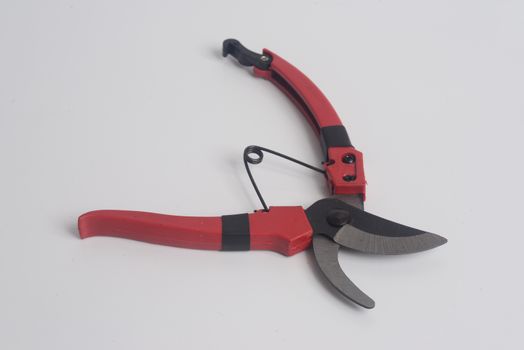Red Gardening  Branch scissors on white background