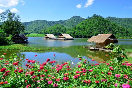 Ang Kep Nam Khao Wong have old traditional house in the lake of khao wong, Suphan Buri Province, Thailand, the atmosphere is similar. Pang ung, Mae Hong Son Province, Thailand