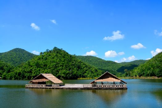 Ang Kep Nam Khao Wong have old traditional house in the lake of khao wong, Suphan Buri Province,Thailand, the atmosphere is similar. Pang ung, Mae Hong Son Province, Thailand